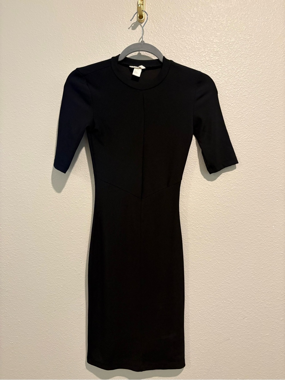 H&M Black Midi Sheath Dress with Elbow Sleeves